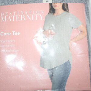 XL Destination Maternity Core Tee Grey  Short Sleeve Curved Hem 1 Pocket NEW